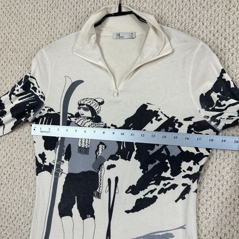 Neve 1/4 Zip Shirt Womens M White Chamonix Base Layer Silk Wool Blend Ski Skier - Picture 7 of 16